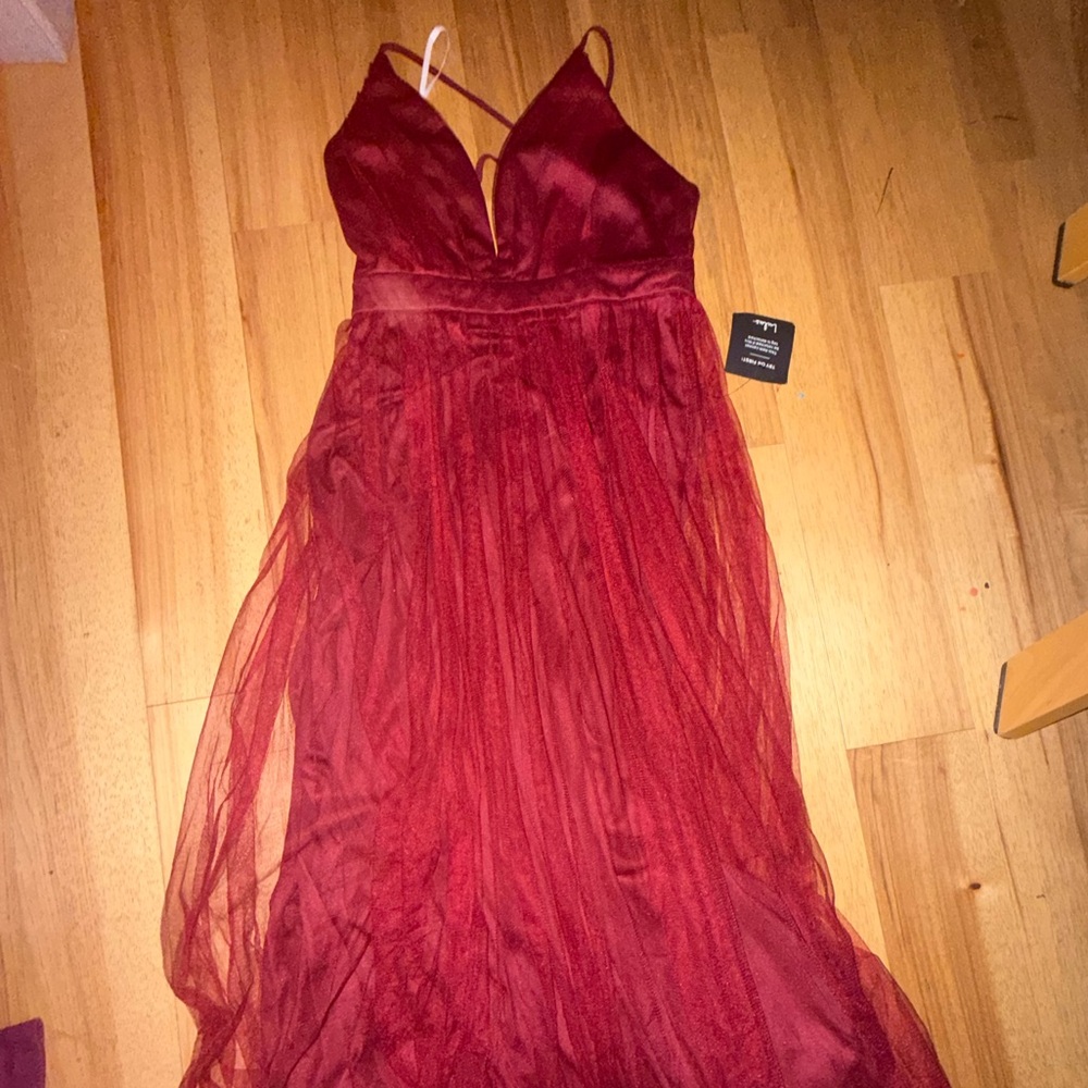 Lulu's Wine Red Maxi Dress with Sheer Overlay